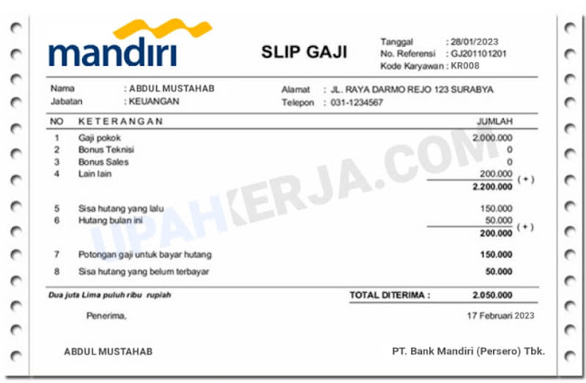 contoh slip gaji karyawan bank mandiri terbaru