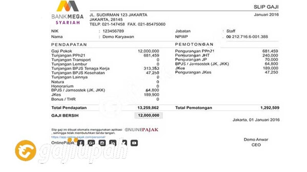contoh slip gaji karyawan bank mega terbaru
