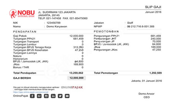 contoh slip gaji karyawan bank nobu